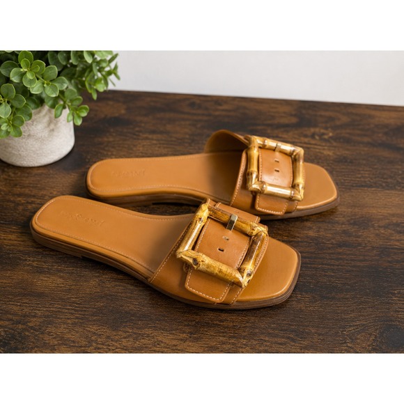 J. McLaughlin Shoes - J McLaughlin Leather Slides Womens 8.5 Brown Aurora Bamboo Buckle Sandals Beachy